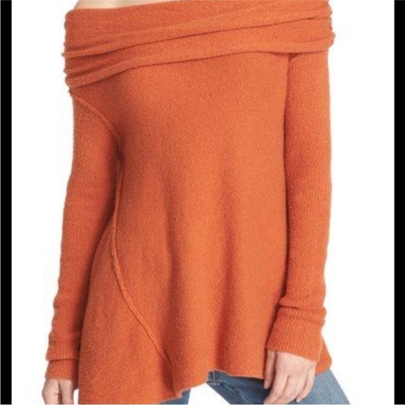 Free People burnt orange strawberry fields knit sweater long sleeve size L - Picture 3 of 6
